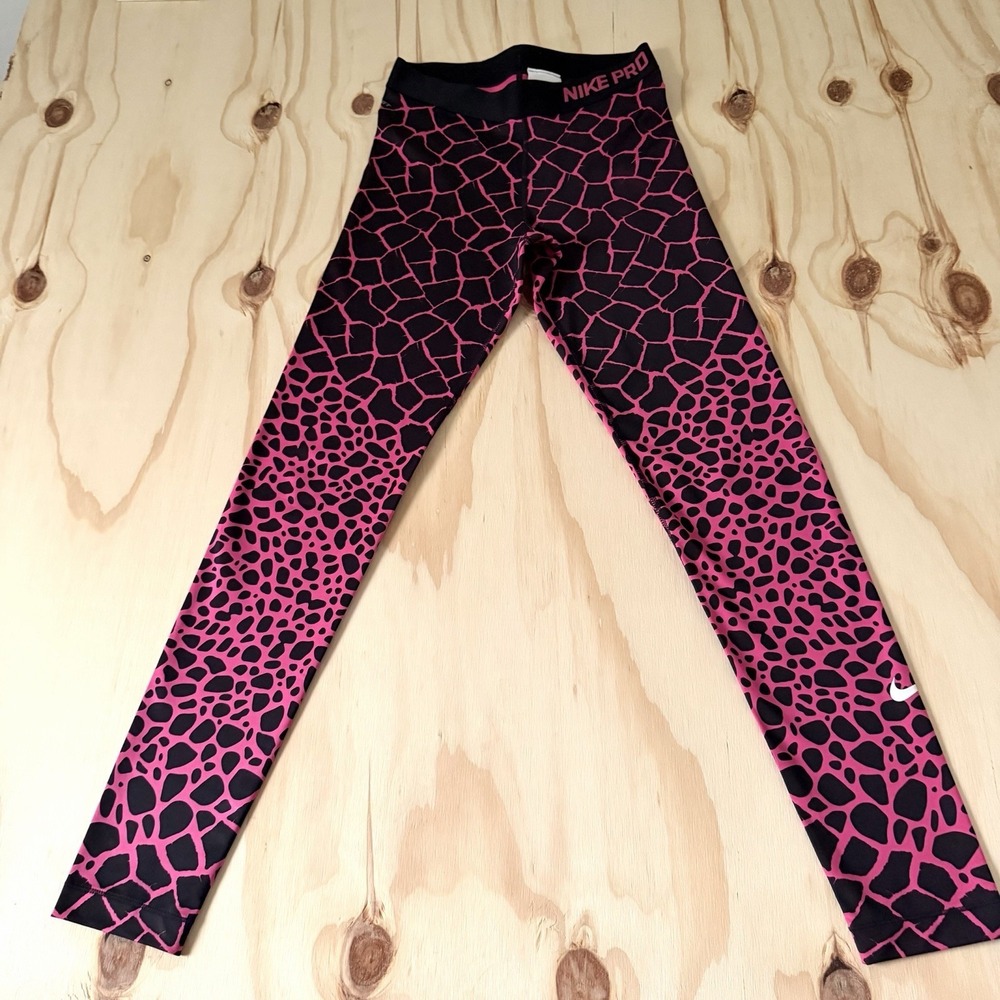 Nike Pro Pink Black Geo Print Full Length Leggings Women's Size M Compression